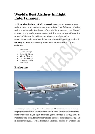 World's Best Airlines In flight Entertainment - Travtask.com