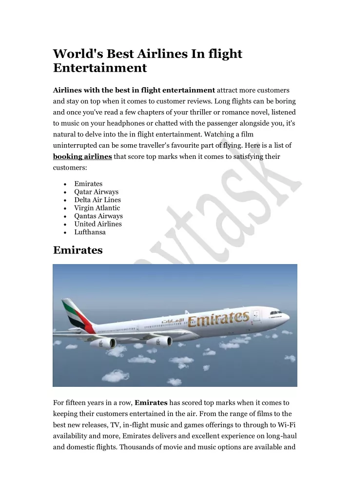 world s best airlines in flight entertainment