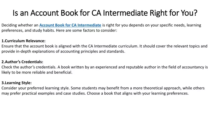 is an account book for ca intermediate right