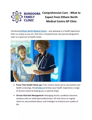 Comprehensive Care - What to Expect from Eltham North Medical Centre GP Clinic