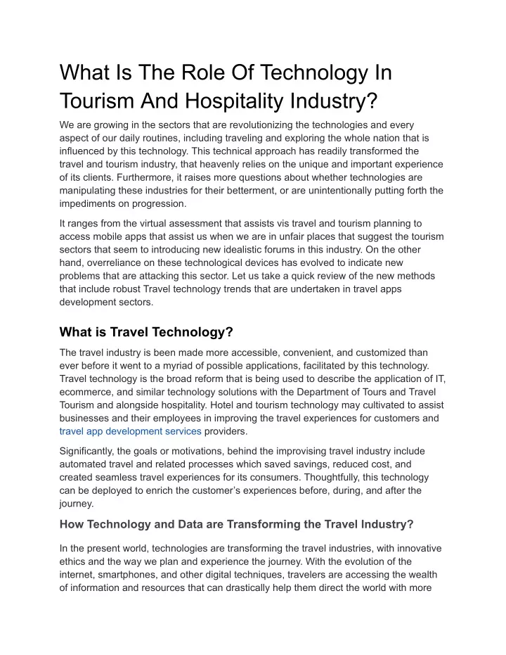 what is the role of technology in tourism
