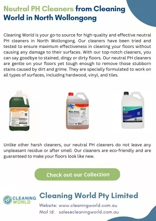 Neutral PH Cleaners from Cleaning World in North Wollongong