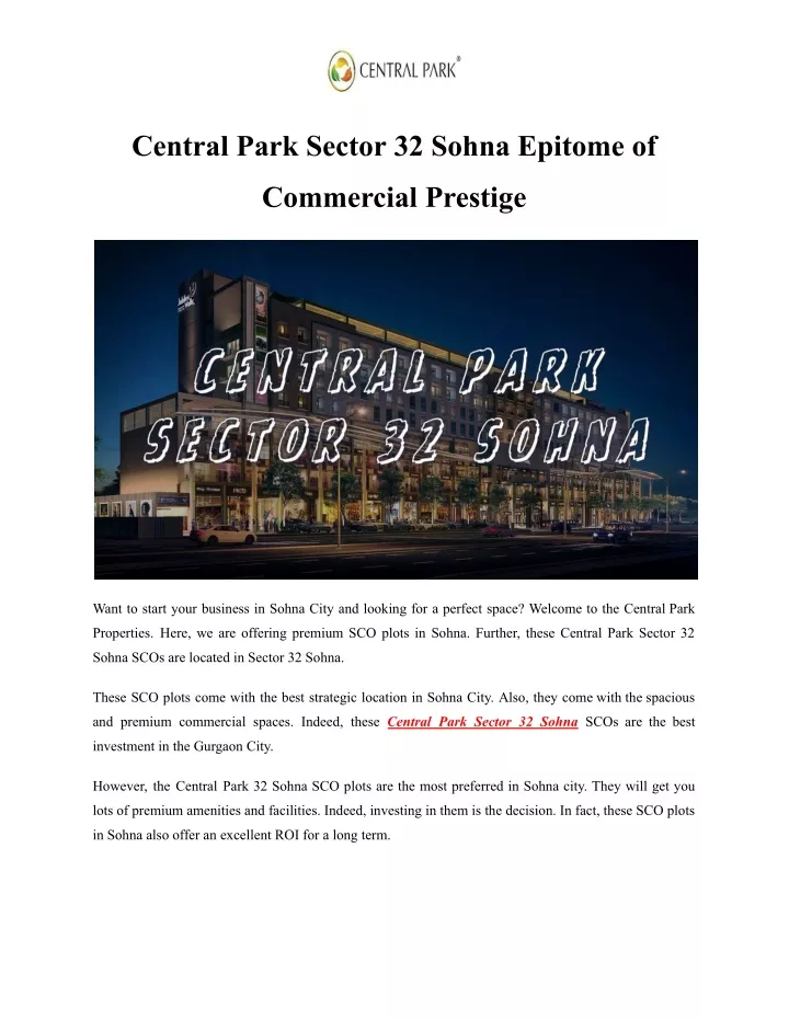 central park sector 32 sohna epitome of