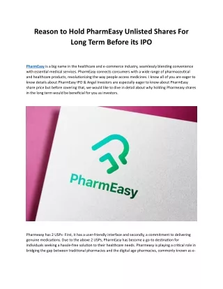 Reasons To Hold PharmEasy Unlisted Shares For Long Term before Its IPO