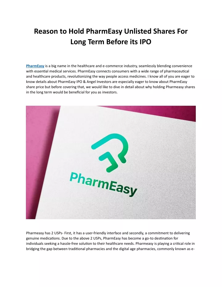 reason to hold pharmeasy unlisted shares for long