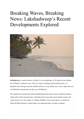 Lakshadweep’s Recent Developments Explored