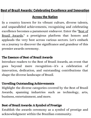 Best of Brazil Awards Celebrating Excellence and Innovation Across the Nation