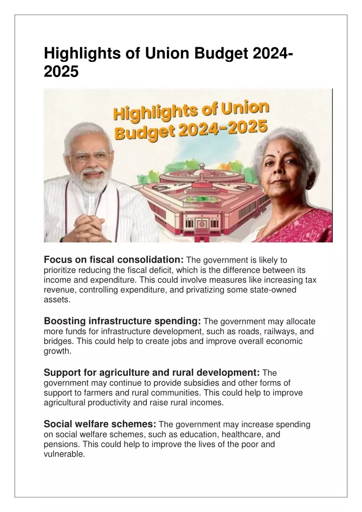 highlights of union budget 2024 2025