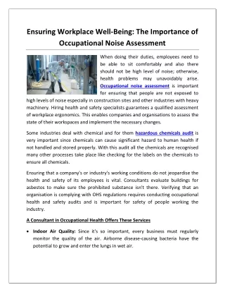Ensuring Workplace Well-Being The Importance of Occupational Noise Assessment