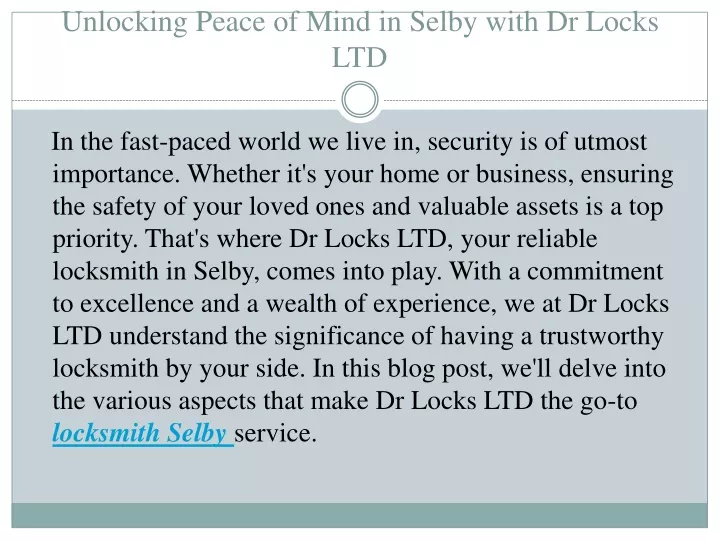 unlocking peace of mind in selby with dr locks ltd