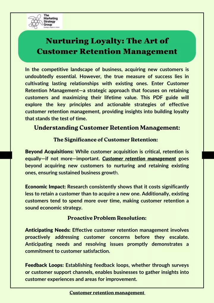 nurturing loyalty the art of customer retention