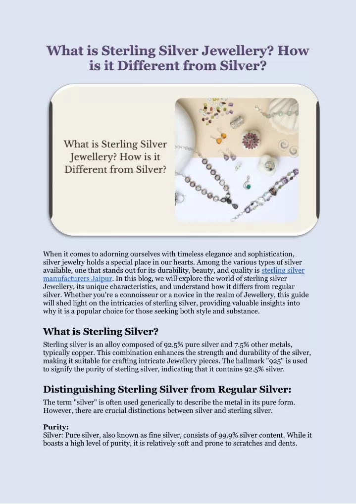 what is sterling silver jewellery