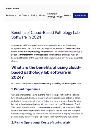 Benefits of Cloud-Based Pathology Lab Software in 2024