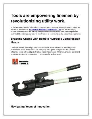 Tools are empowering linemen by revolutionizing utility work.
