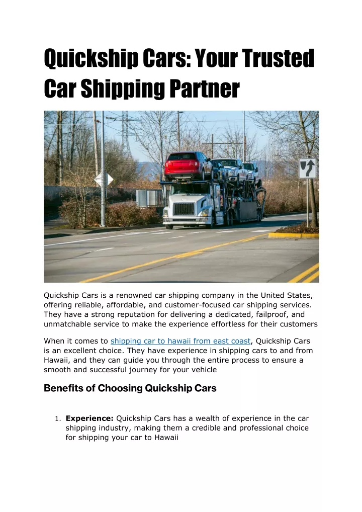 quickship cars your trusted car shipping partner