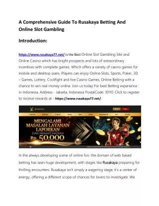 A Comprehensive Guide To Rusakaya Betting And Online Slot Gambling