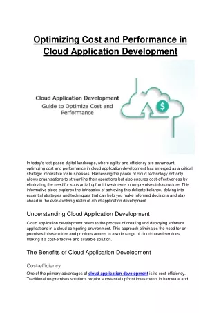 Optimizing Cost And Performance In Cloud Application Development
