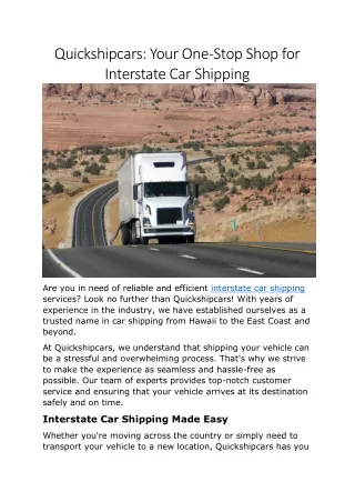 Quickshipcars Your One-Stop Shop for Interstate Car Shipping