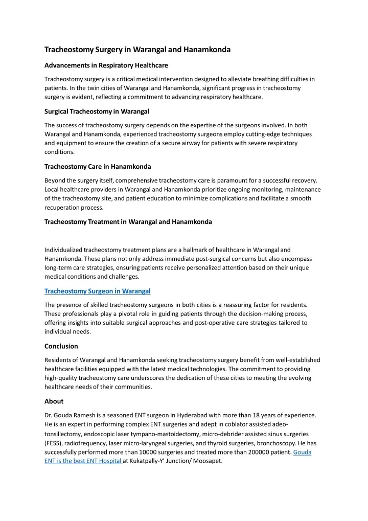 tracheostomy surgery in warangal and hanamkonda