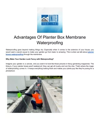 Advantages Of Planter Box Membrane Waterproofing