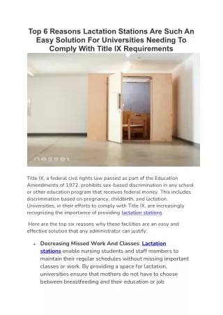 Top 6 Reasons Lactation Stations Are Such An Easy Solution For Universities Needing To Comply With Title IX Requirements