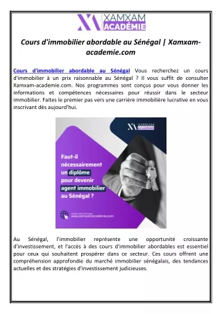 cours d immobilier abordable au s n gal xamxam