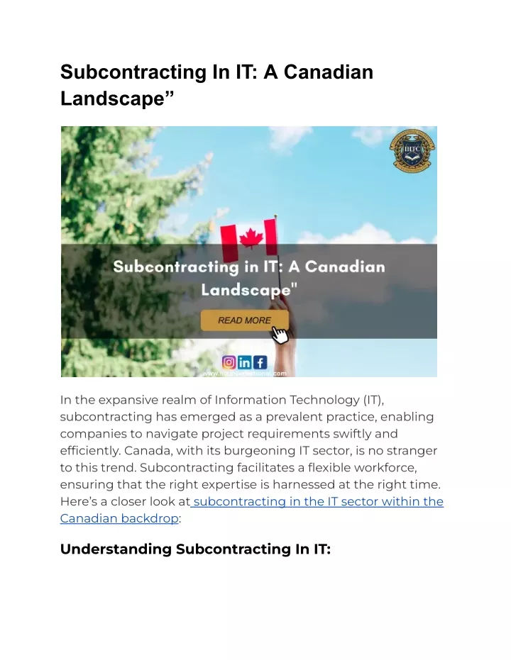 subcontracting in it a canadian landscape