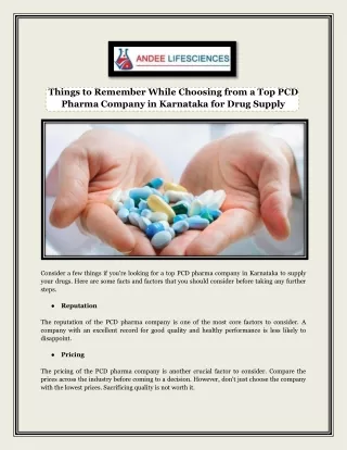 Things to Remember While Choosing from a Top PCD Pharma Company in Karnataka for Drug Supply