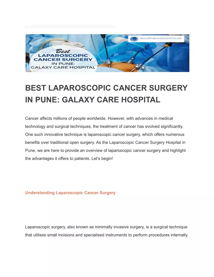 laparoscopic cancer surgery in pune galxy care