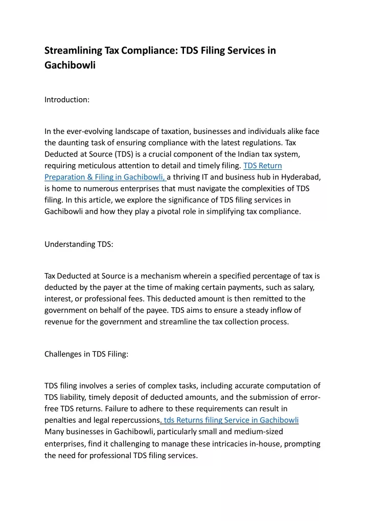 streamlining tax compliance tds filing services