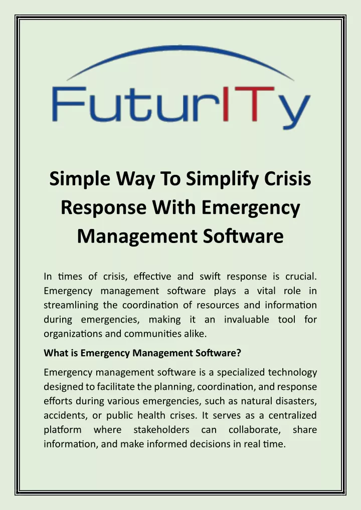 simple way to simplify crisis response with