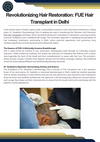 Revolutionizing Hair Restoration FUE Hair Transplant in Delhi