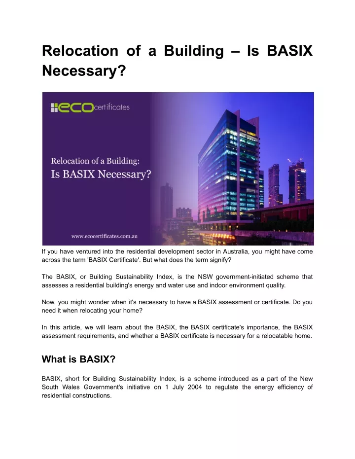 relocation of a building is basix necessary