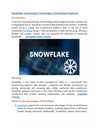 snowflake an emerging technology in cloud based