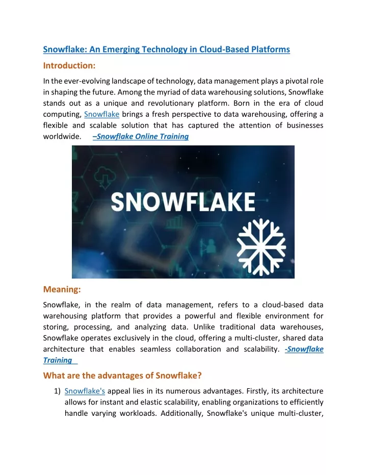 snowflake an emerging technology in cloud based