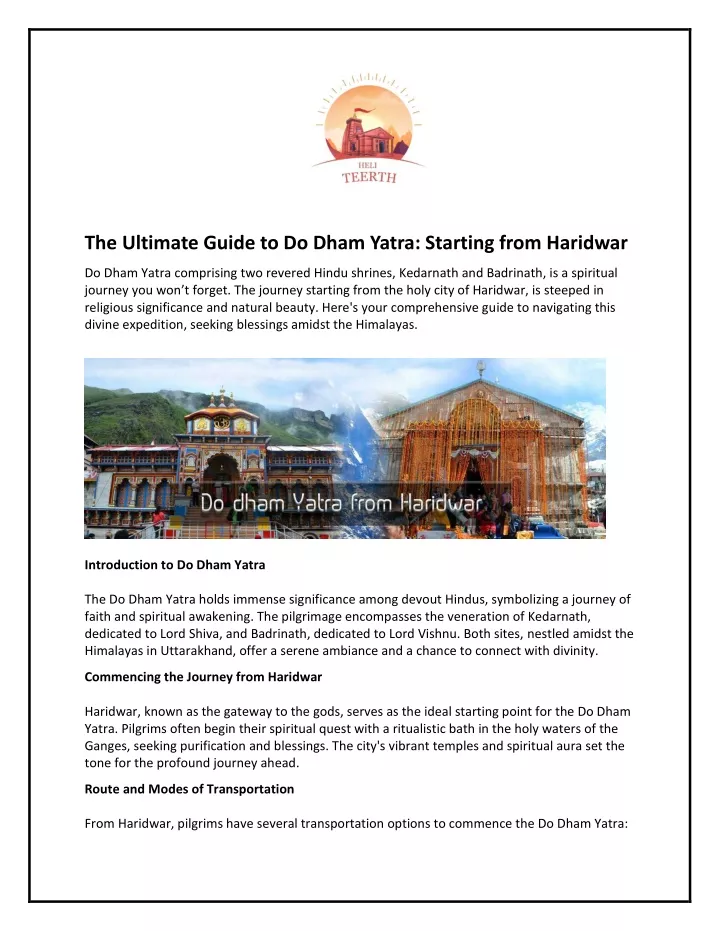 the ultimate guide to do dham yatra starting from