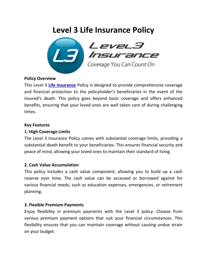 level 3 life insurance policy