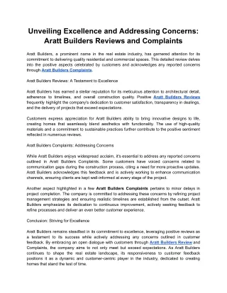 Unveiling Excellence and Addressing Concerns - Aratt Builders Reviews and Complaints