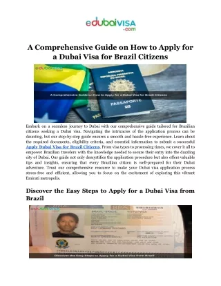 A Comprehensive Guide on How to Apply for a Dubai Visa for Brazil Citizens