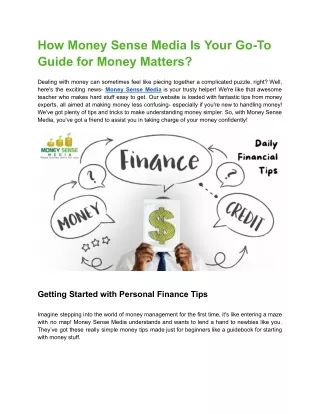 How Money Sense Media Is Your Go-To Guide for Money Matters?