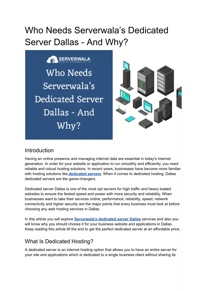 who needs serverwala s dedicated server dallas