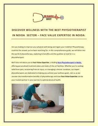 DISCOVER WELLNESS WITH THE BEST PHYSIOTHERAPIST IN NOIDA  SECTOR – FACE VALUE EXPERTISE IN NOIDA.