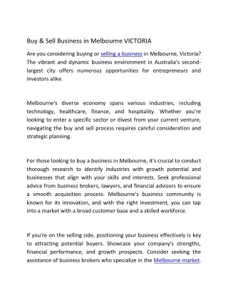 Buy & Sell Business in Melbourne VICTORIA PDF