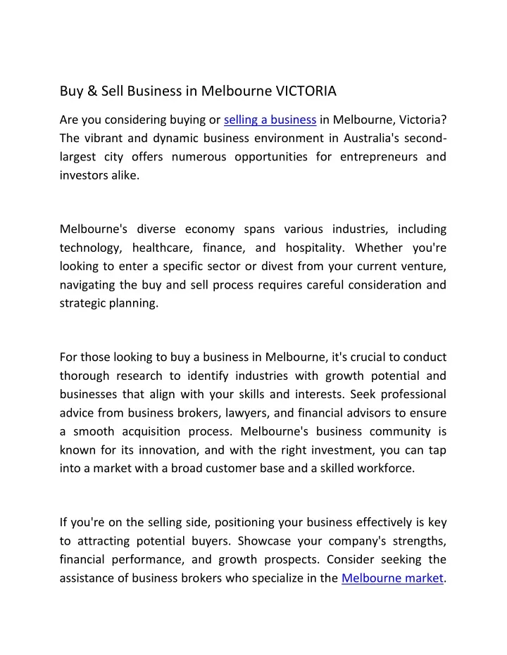 buy sell business in melbourne victoria