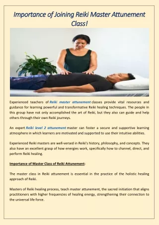 Importance of Joining Reiki Master Attunement Class!