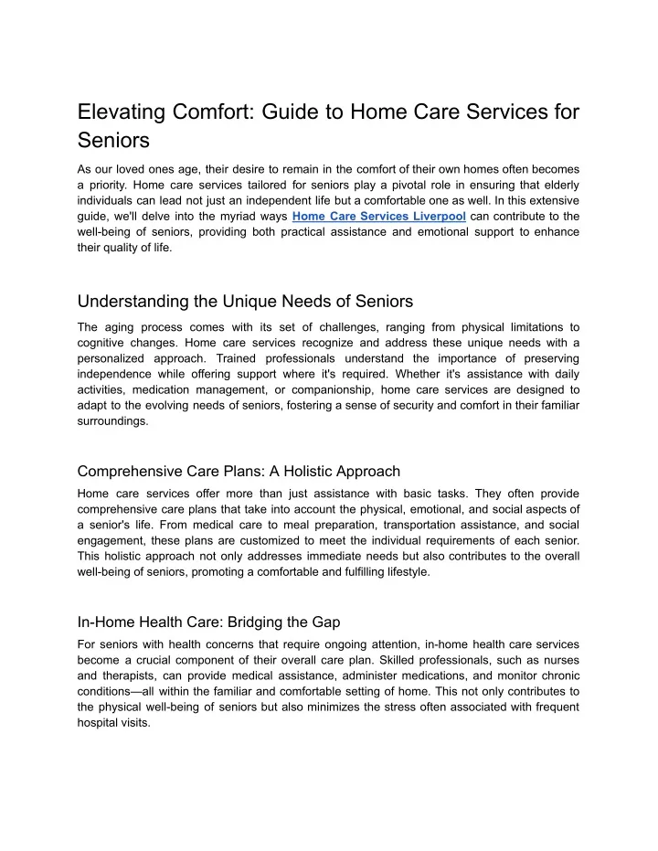 elevating comfort guide to home care services