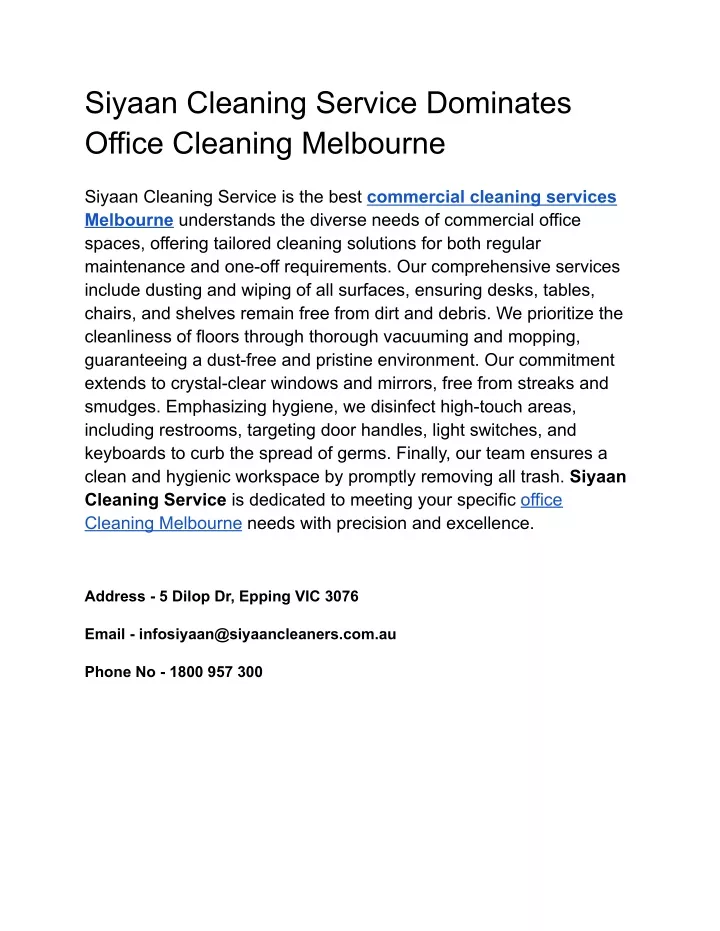 siyaan cleaning service dominates office cleaning
