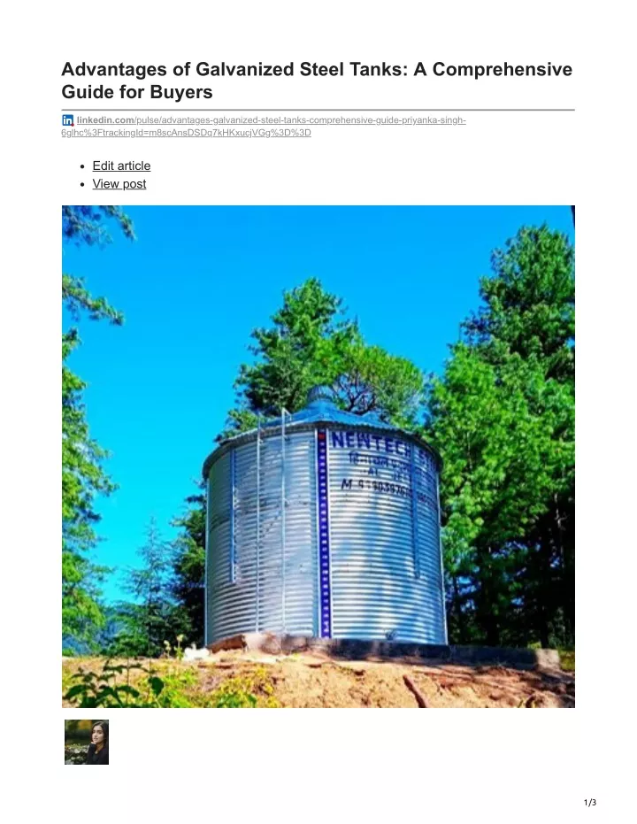 advantages of galvanized steel tanks