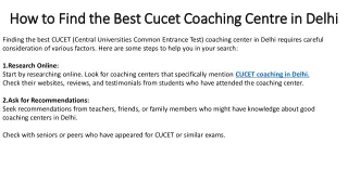How to Find the Best Cucet Coaching Centre in Delhi