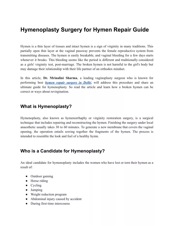 hymenoplasty surgery for hymen repair guide